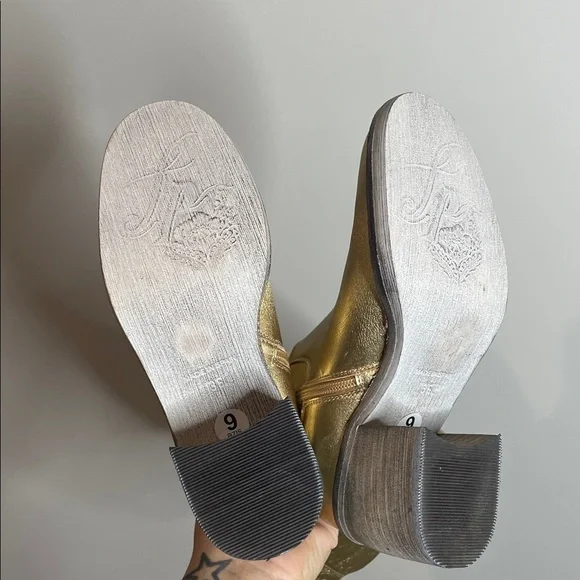 Free People | Women’s Essentials Tall Gold Metallic Leather Boots Size 6 NWOB - Picture 7 of 8